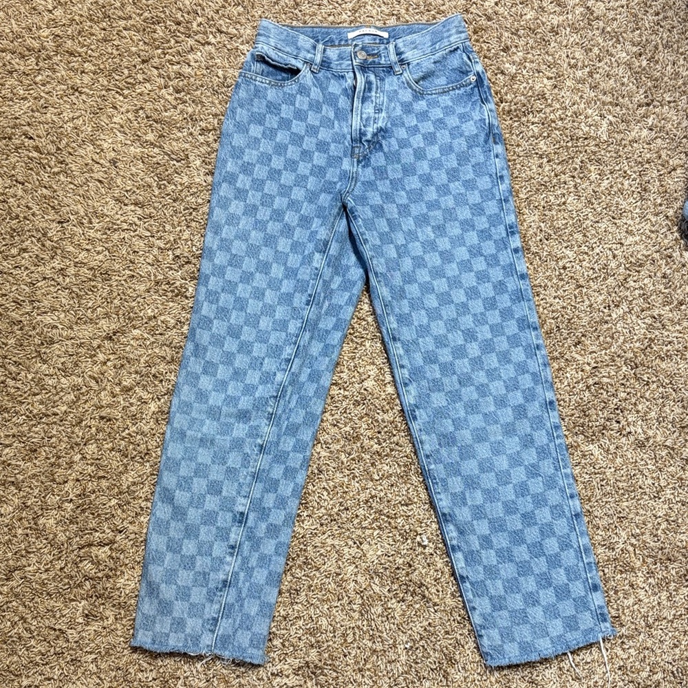 PacSun Light Blue Checkered Denim Pants